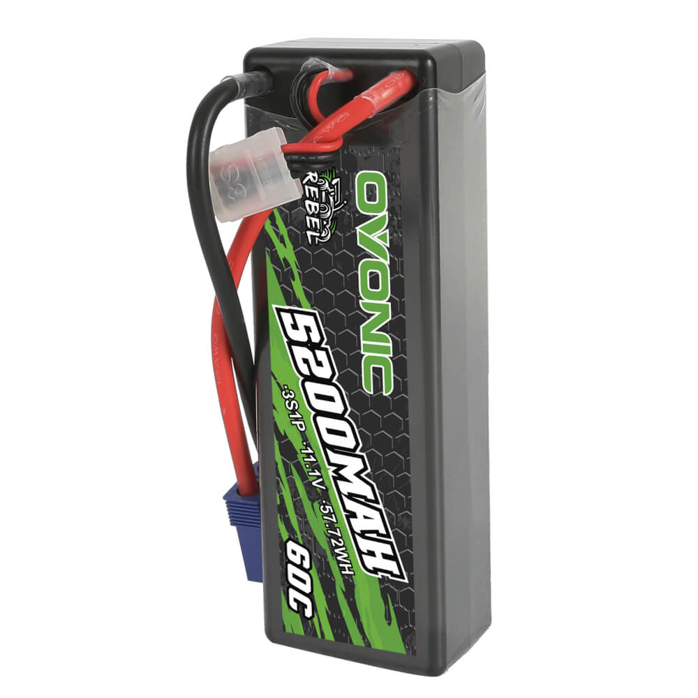 [2 Packs] OVONIC Rebel 60C 11.1V 3S 5200mAh Hardcase#30 Lipo Battery for 1/10 RC Car ARRMA - EC5 Plug - Ampow