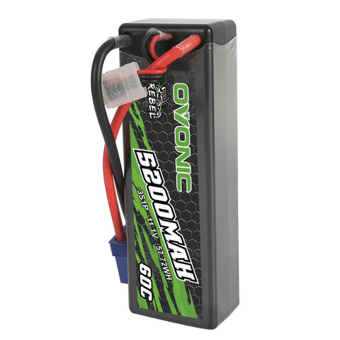 [2 Packs] OVONIC Rebel 60C 11.1V 3S 5200mAh Hardcase#30 Lipo Battery for 1/10 RC Car ARRMA - EC5 Plug - Ampow