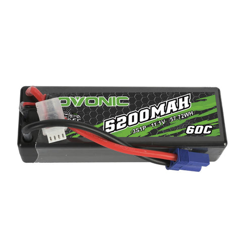 [2 Packs] OVONIC Rebel 60C 11.1V 3S 5200mAh Hardcase#30 Lipo Battery for 1/10 RC Car ARRMA - EC5 Plug - Ampow