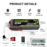 Ovonic 60C 4S1P 5200mAh 14.8V LiPo Battery for RC Car - XT60 Plug