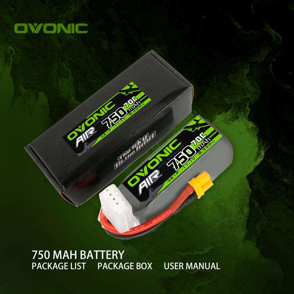 2×Ovonic 70C 3S 750mAh 11.1V LiPo Battery for RC Helicopter LOGO200 - XT30 Plug - Ampow