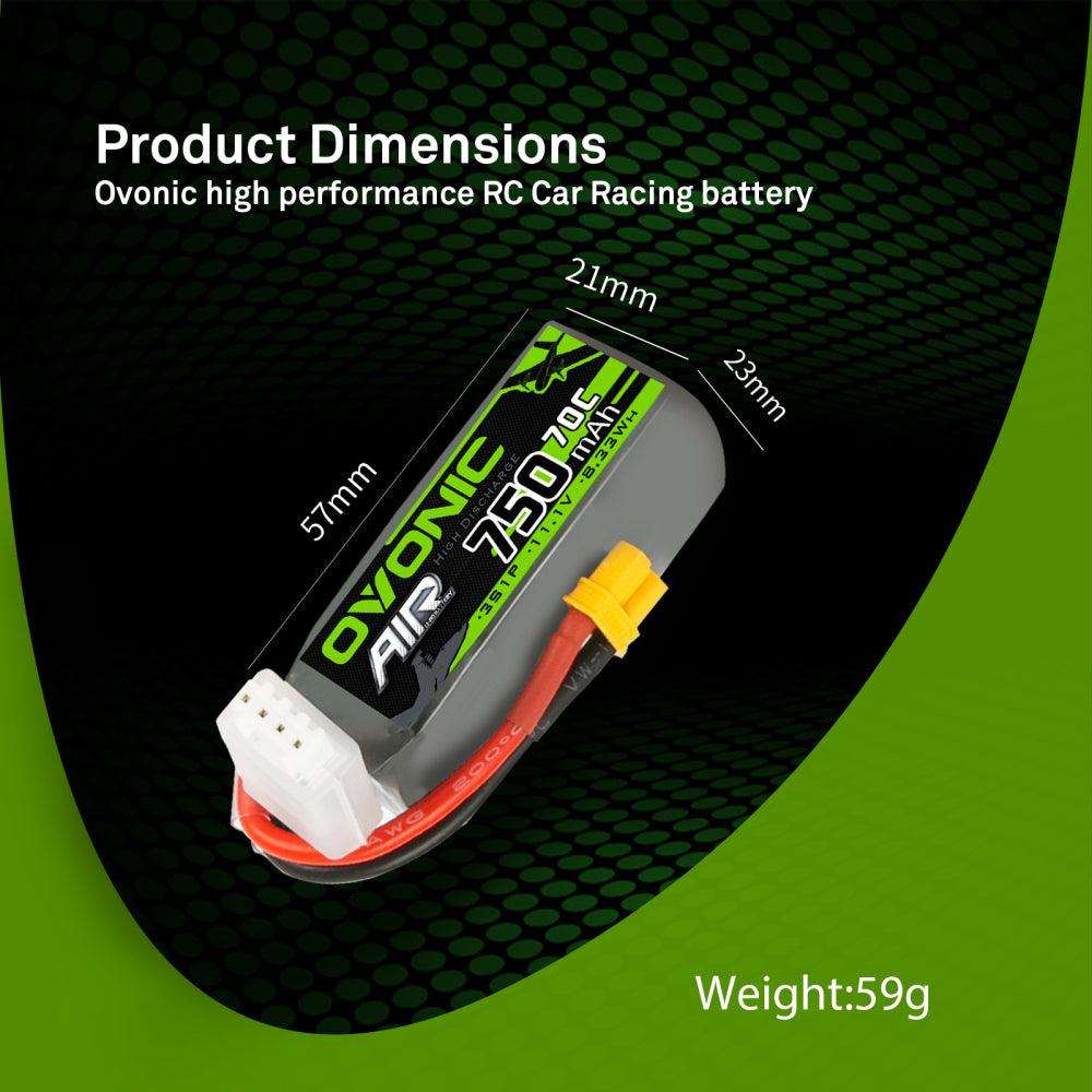 2×Ovonic 70C 3S 750mAh 11.1V LiPo Battery for RC drone