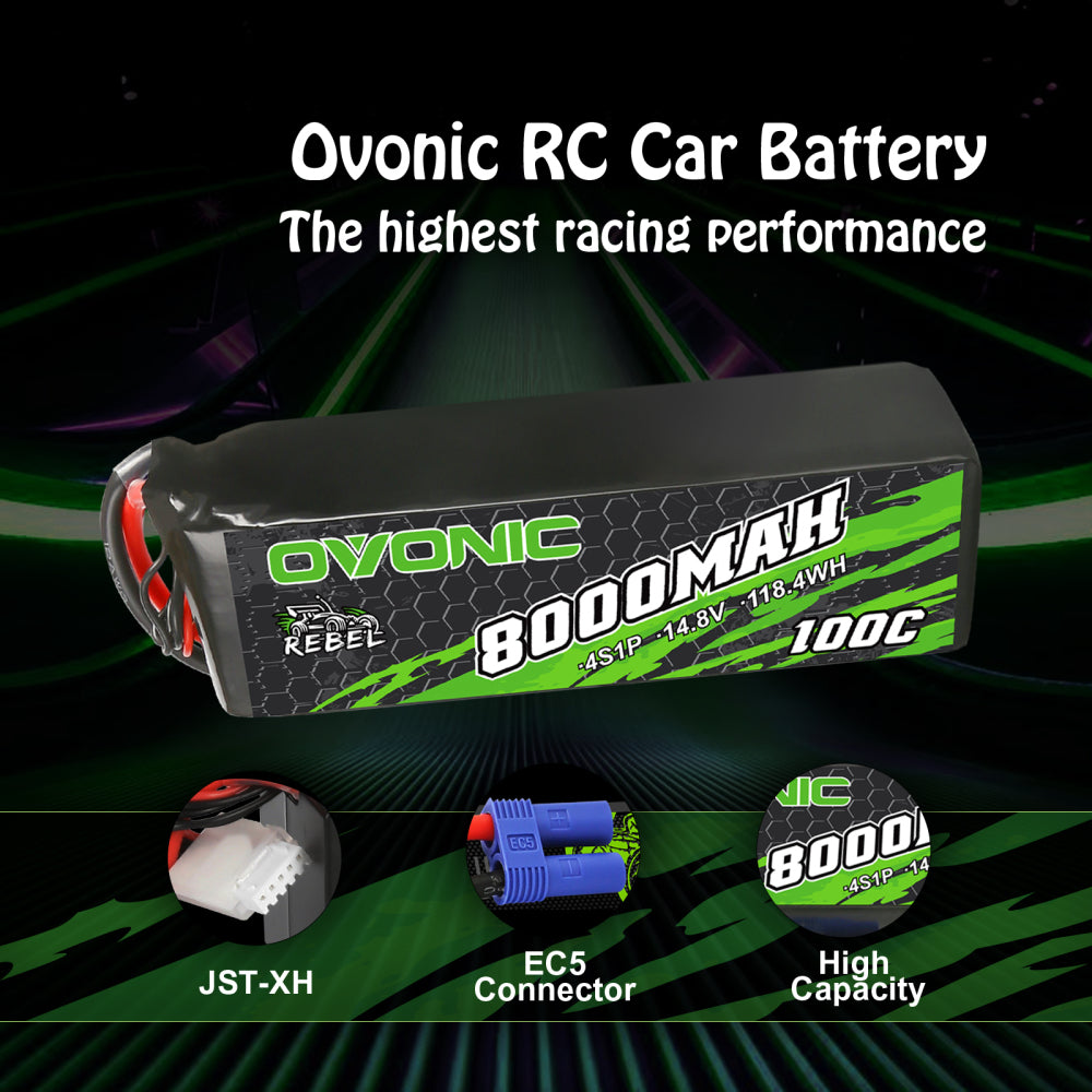 Ovonic Rebel 100C 14.8V 8000mAh 4S Lipo Battery EC5 For RC cars