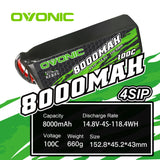 Ovonic Rebel 100C 14.8V 8000mAh 4S Lipo Battery EC5 For RC car