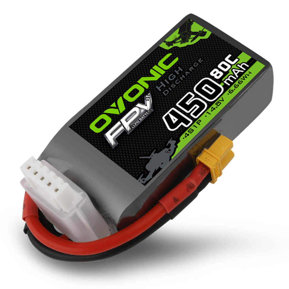 4×Ovonic 14.8V 80C 450mah 4S Lipo Battery with XT30 for tinywhoop