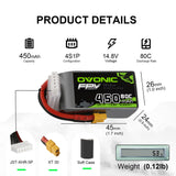 4×Ovonic 14.8V 80C 450mah 4S Lipo Battery with XT30 for racing