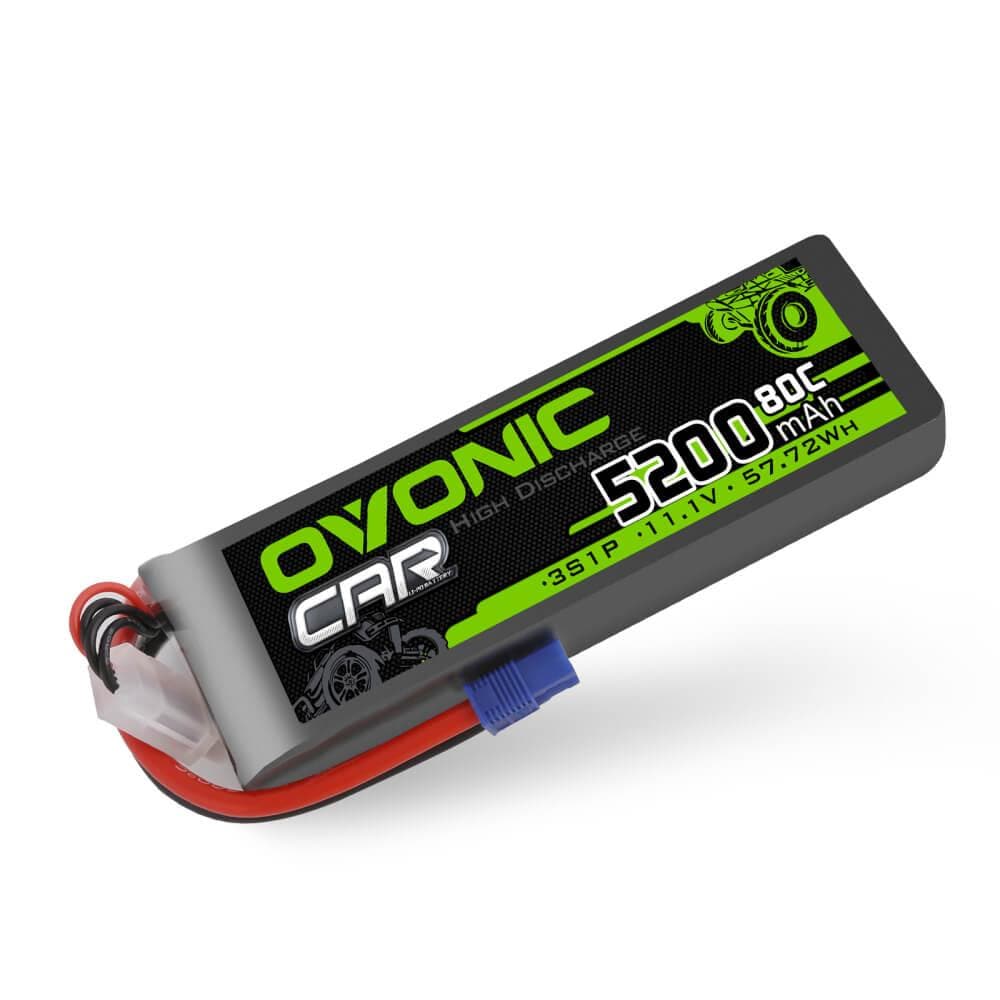 2x Ovonic 80C 3S1P 5200mAh 11.1V LiPo Battery for RC Car - EC3 Plug - Ampow