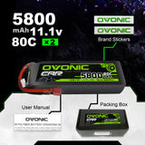 2×Ovonic 80C 3S 5800mAh 11.1V LiPo Battery for 1/10 TRA Losi Car with Deans Plug