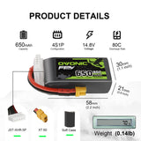 Ovonic 650mah 4S 14.8V 80C Lipo Battery Pack with XT30 Plug for FPV freestyle