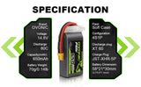 4x Ovonic 80C 4S 650mah Lipo Battery 14.8V Pack with XT30 Plug for FPV