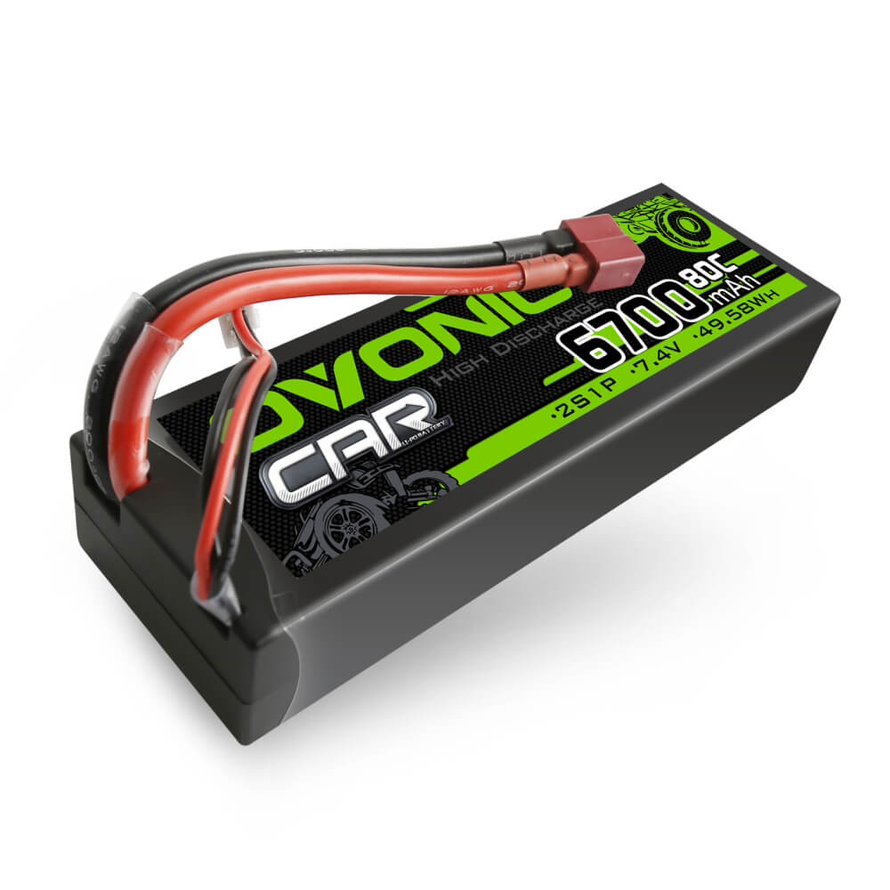 Ovonic 80C 6700mAh 2S 7.4V Hardcase LiPo Battery for 1/10 Stampede Slash Car(2packs) - Deans Plug