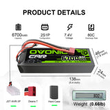 Ovonic 80C 6700mAh 2S 7.4V Hardcase LiPo Battery for RC buggy