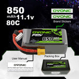 4×Ovonic 11.1V 850mAh 3S 80C Lipo Battery with XT30 Plug for FPV freestyle
