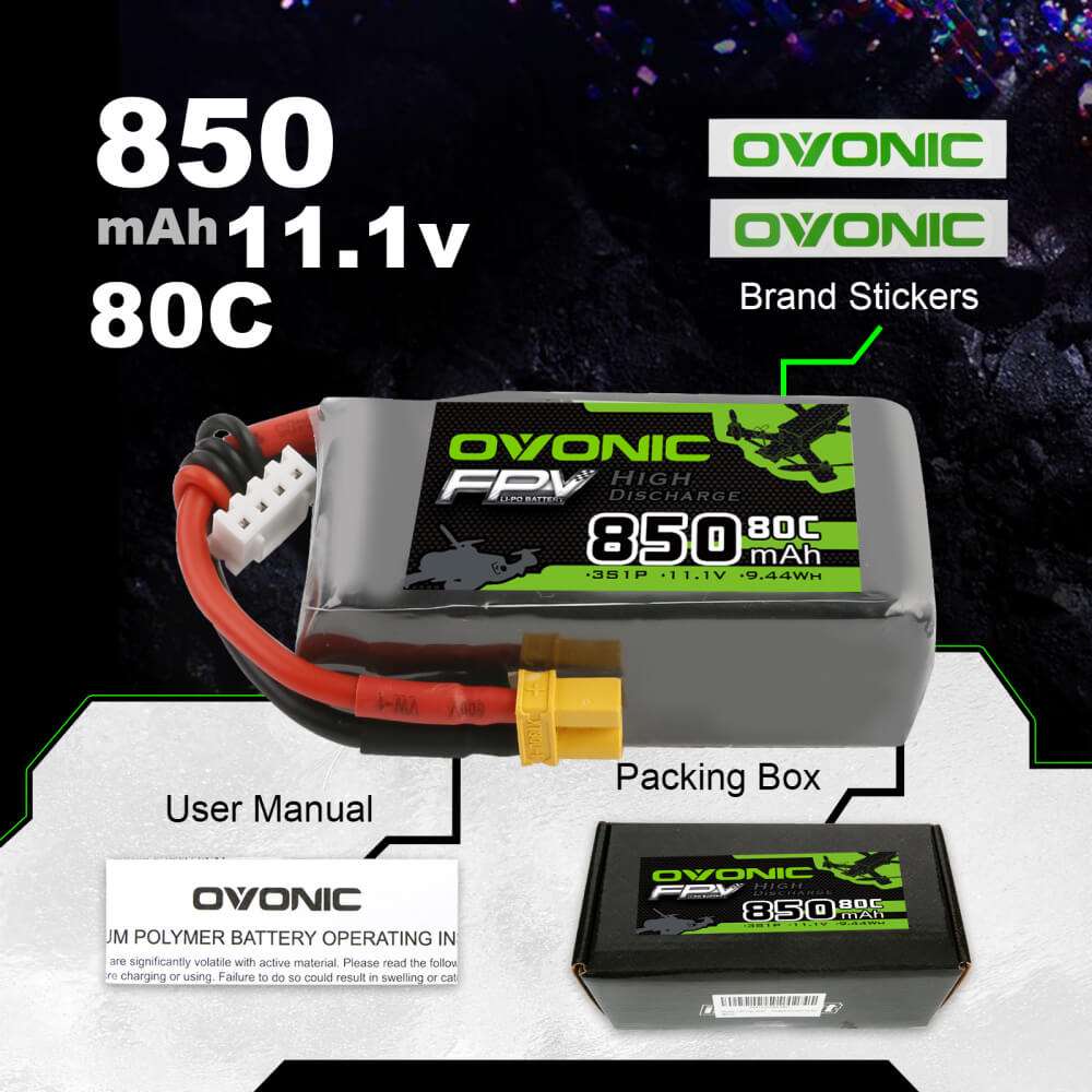 Ovonic 11.1V 850mAh 3S 80C Lipo Battery with XT30 Plug for FPV cinewhoop