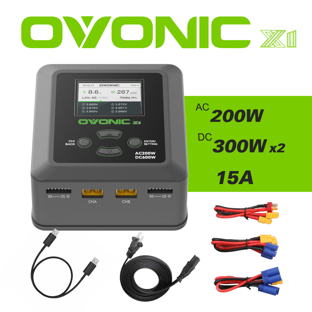 OVONIC Lipo Charger 200W 15A AC200W DC300W Dual Balance Charger for 1-6S Li-Ion NiCd NiMH LiHV RC Battery RC Models (X1 OVONIC Lipo Charger 200W 15A AC200W DC300W Dual Balance Charger for 1-6S Li-Ion NiCd NiMH LiHV RC Battery RC Models (X1