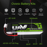 Ovonic 6S 22.2V 16000mAh 25C LiPo Battery Pack with AS150 +XT150 Plug for UAV Drones - Ampow