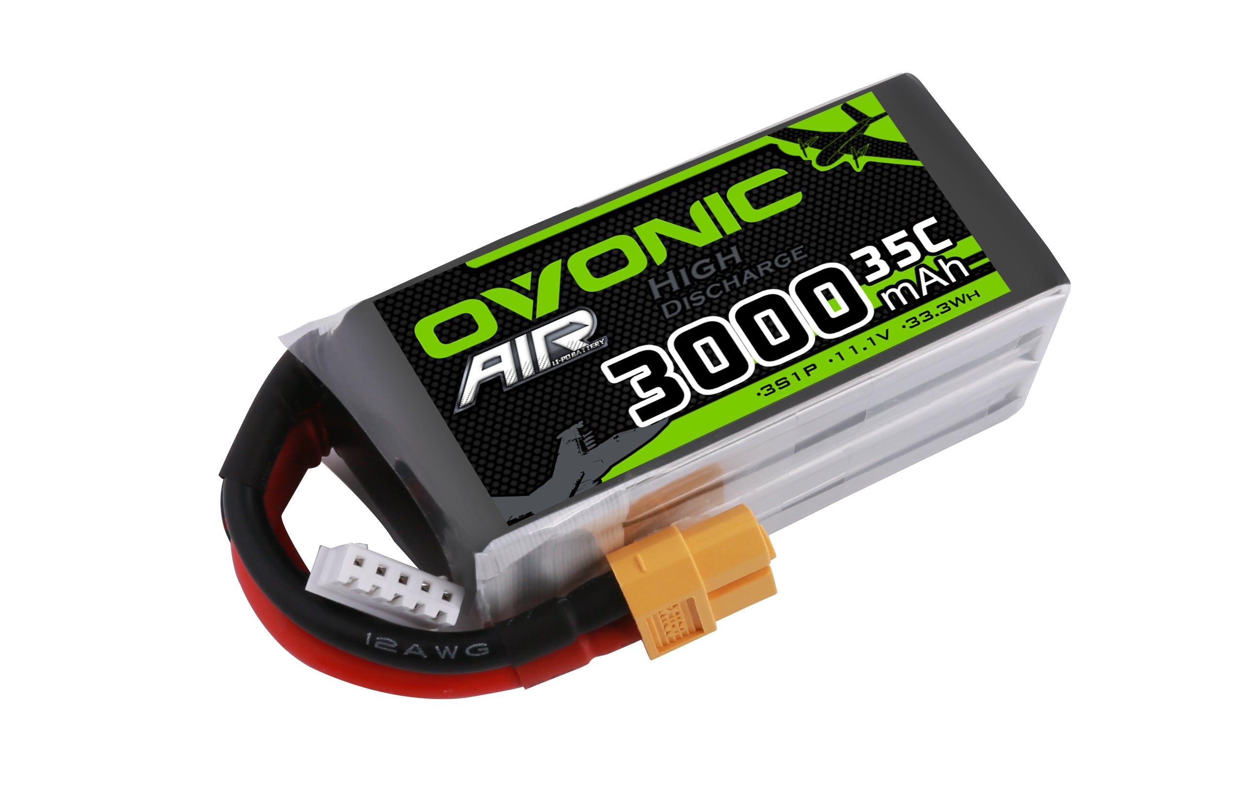 Ovonic 3000mAh 3S1p 11.1V 35C Lipo Battery Pack with XT60 Plug for RC Airplane - Ampow