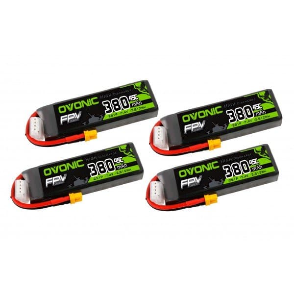 [4 Packs] Ovonic 380mah 2S1p 7.4V 45C Lipo Battery Pack with XT30 Plug for Betafpv 2S whoop - Ampow