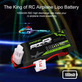 [2 Packs] Ovonic 50C 2S 7.4V 1000mAh Lipo Battery Pack with JST Plug for RC helicopter - Ampow