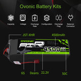 [2 Packs] OVONIC 50C 22.2V 6S 4500mAh LiPo with T Plug for plane& drone - Ampow