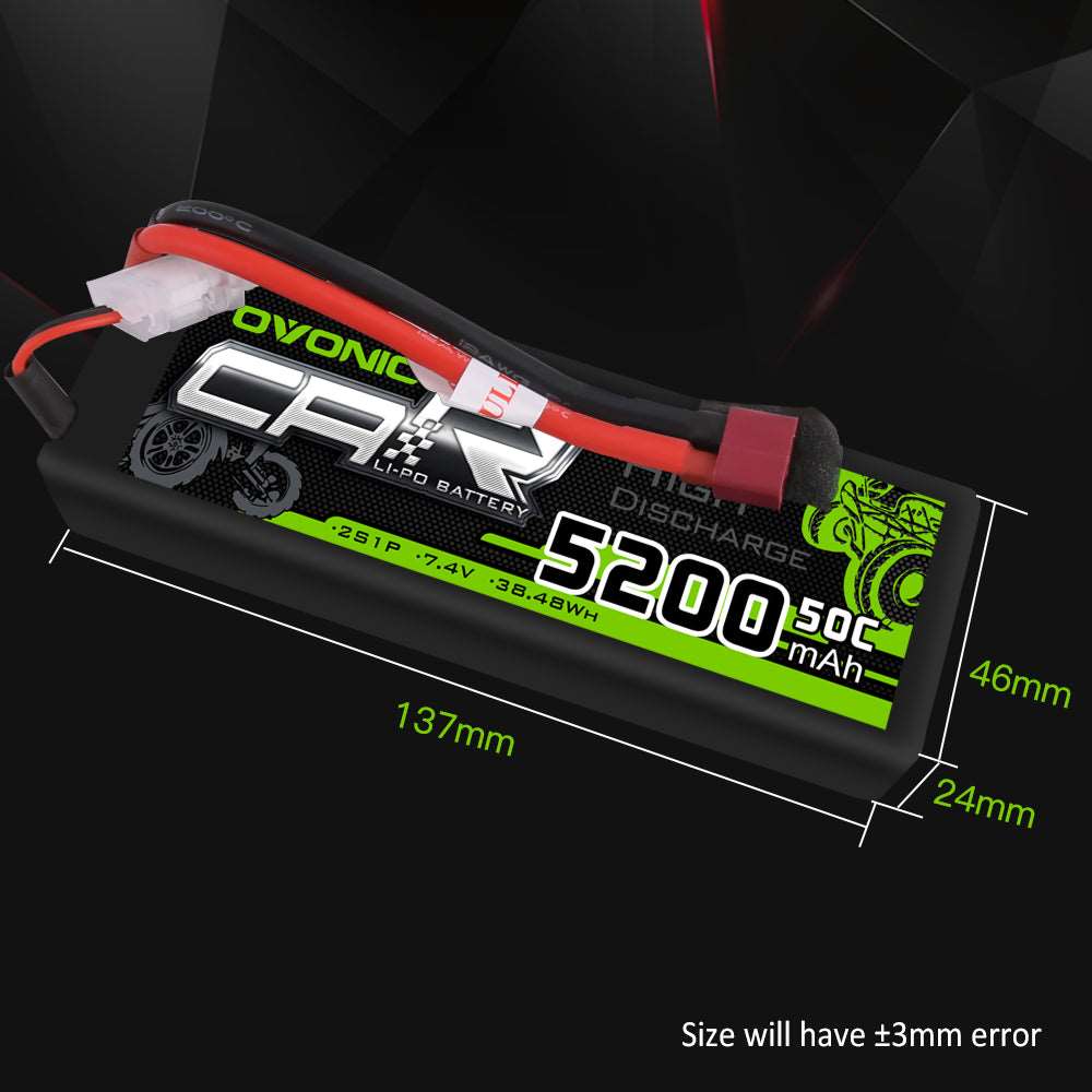 OVONIC 2s Lipo Batterie 7.4V 5200mAh 50C avec connecteur EC5 pour RC Voiture Bateau Camion Buggy Team Associé RC Hobby OVONIC 2s Lipo Batterie 7.4V 5200mAh 50C avec connecteur EC5 pour RC Voiture Bateau Camion Buggy Team Associé RC Hobby