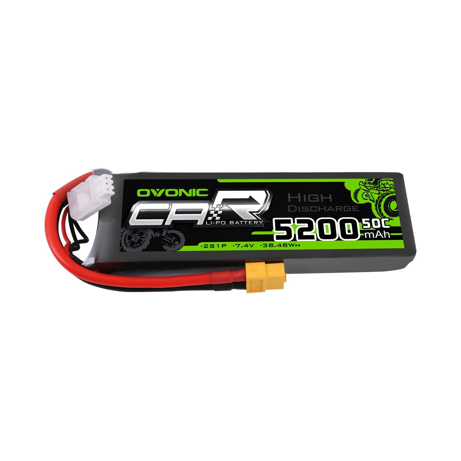 OVONIC 7.4V 5200mAh 2S 50C LiPo Battery Pack with XT60 Plug for RC cars - Ampow