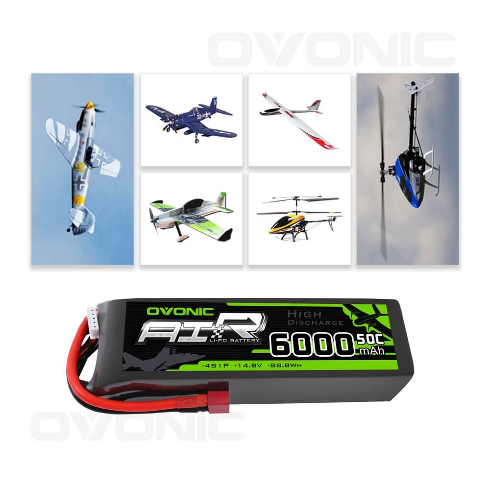 OVONIC 14.8V 50C 4S 6000mAh LiPo Battery Pack with Deans Style T Plug Connectors - Ampow