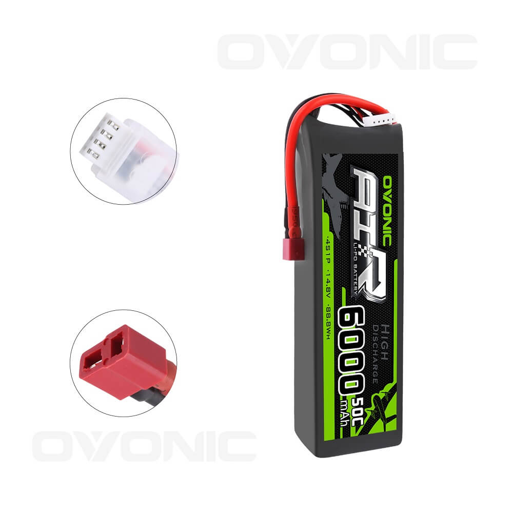 OVONIC 14.8V 50C 4S 6000mAh LiPo Battery Pack with Deans Style T Plug Connectors - Ampow