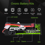 [2 Packs] OVONIC 7.4V 6200mAh 2S1P 50C Hardcase Lipo Battery with Deans Plug for RC Car Trucks - Ampow2×OVONIC 7.4V 6200mAh 2S1P 50C Hardcase Lipo Battery with Deans Plug for Monster car