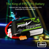 OVONIC 1300mAh 14.8V 4S 80C LiPo Battery Pack with XT60 Plug for FPV Quadcopter - Ampow